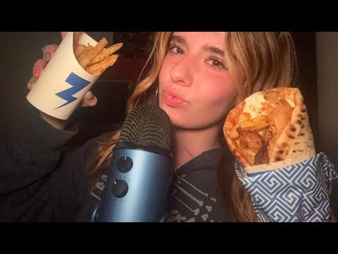 [ASMR] Eating Greek Food  (chicken pita & chips) 🥙🍟