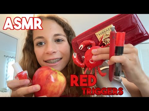 ASMR RED triggers! Asmr color series! ❤️🌹🍄🍿🌶🍎🍒🍓