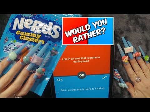 ASMR Eating Nerds Gummy Clusters & Would You Rather on iPad | Long Nails