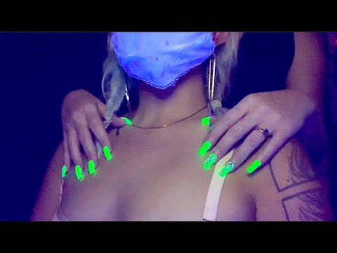 Whisper ASMR | soft massage, tracing, neck + ear tickle (🔮 blacklight 🔮)