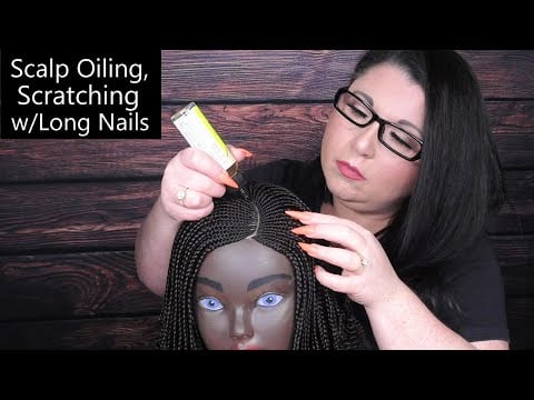 ASMR Scalp Oiling, Scalp Scratching with Long Nails, Braid Scratching, Scalp Check, Whispering