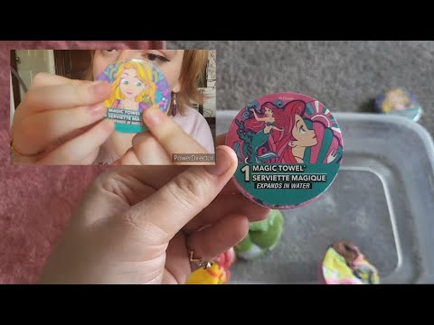 ASMR- 5 Disney Magic Towels- Expanding Towels in Water (water sounds,sticky tapping,binaural sounds)