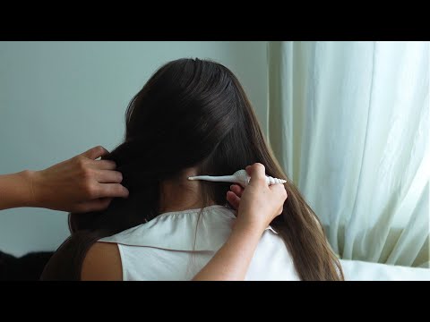 ASMR Soft Hair Play, Parting, Inspecting, Back Tracing on my Sister (Whisper)