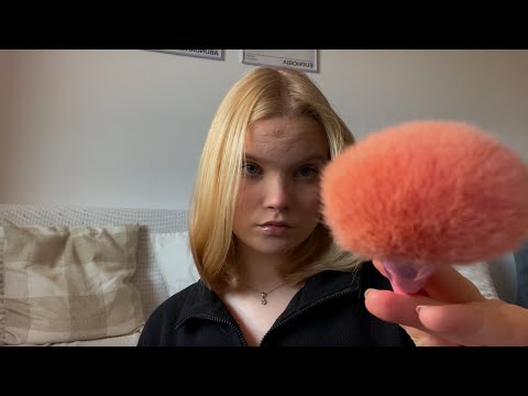 ASMR repeating trigger words while brushing your face 🪷