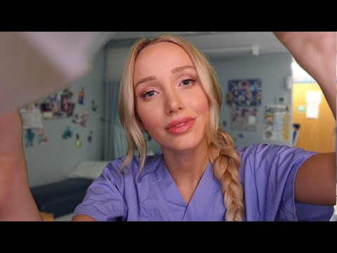 ASMR School Nurse Roleplay | cranial nerve exam, whispers, latex gloves...