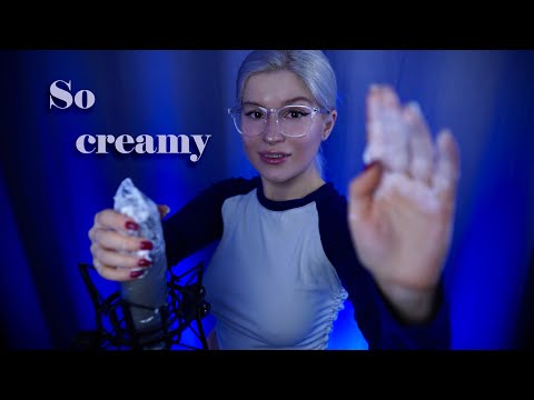 Creamy hands & foamy mic ASMR 🙌💙 Mic brushing, rubbing, face touching, whispering for 100% sleep