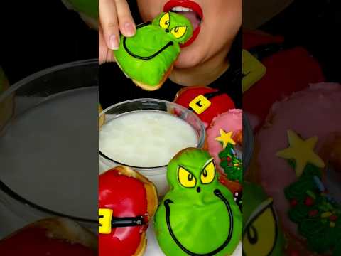 Krispy Kreme Grinch Donuts #asmr #donuts #food #eat #holidaysonshorts