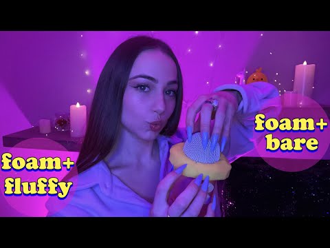 ASMR Hybrid Mic Scratching ☆💕 foam base + fluffy and bare ☆💕 (minimal talking)