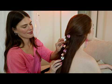 ASMR Girl On Vacation Gets You Ready For A Date 🌺 (Hair Straightening, Styling, Brushing, Whisper)