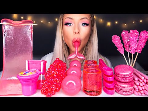 MOST POPULAR FOOD FOR ASMR *PINK FOOD* EDIBLE MERMAID TAIL JELLY, POP ROCKS, SHEET JELLY MUKBANG 먹방