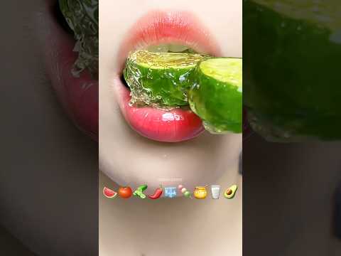 Asmr Eating Tanghulu Kohakutou Gummy Ball Emoji Food 🥑🥛🍉 #asmr #mukbang #emojichallenges #eating